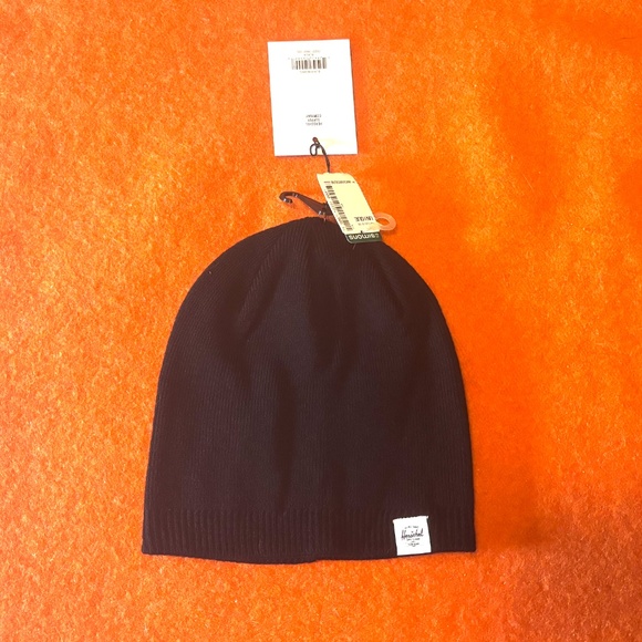 Herschel Blair unisex black ribbed trim solid tuque hat beanie NWT - Picture 2 of 7
